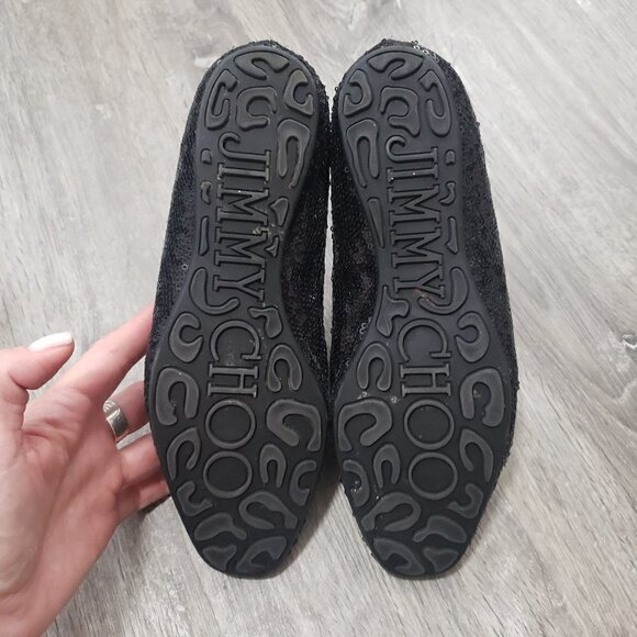 Jimmy Choo Black Sequin Smoking Slippers Sz 37 - Picture 9 of 10